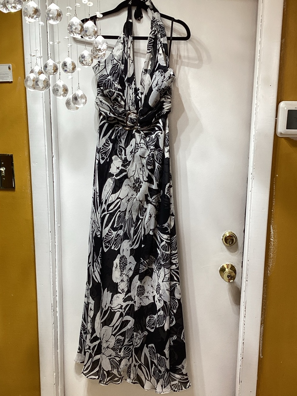 White House Black Market Black and White Floral Halter Maxi